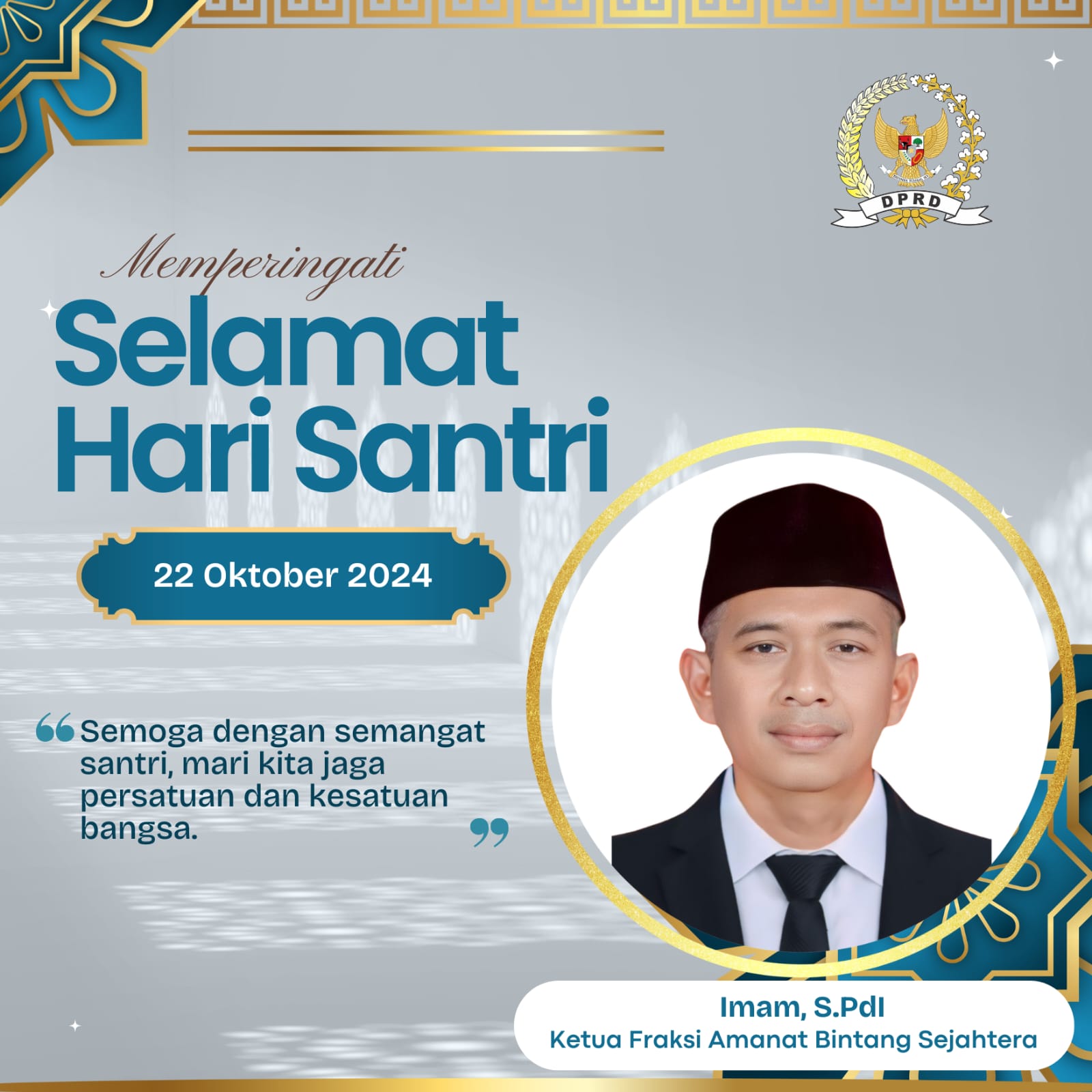 Ketua Fraksi Amanat Bintang Sejahtera menyampaikan selamat hari santri yang jatuh pada tanggal 22 Oktober 2024