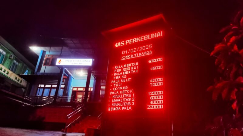 Harga pala per 1 Februari yang tertera pada running text Dinas Perkebunan Fakfak.