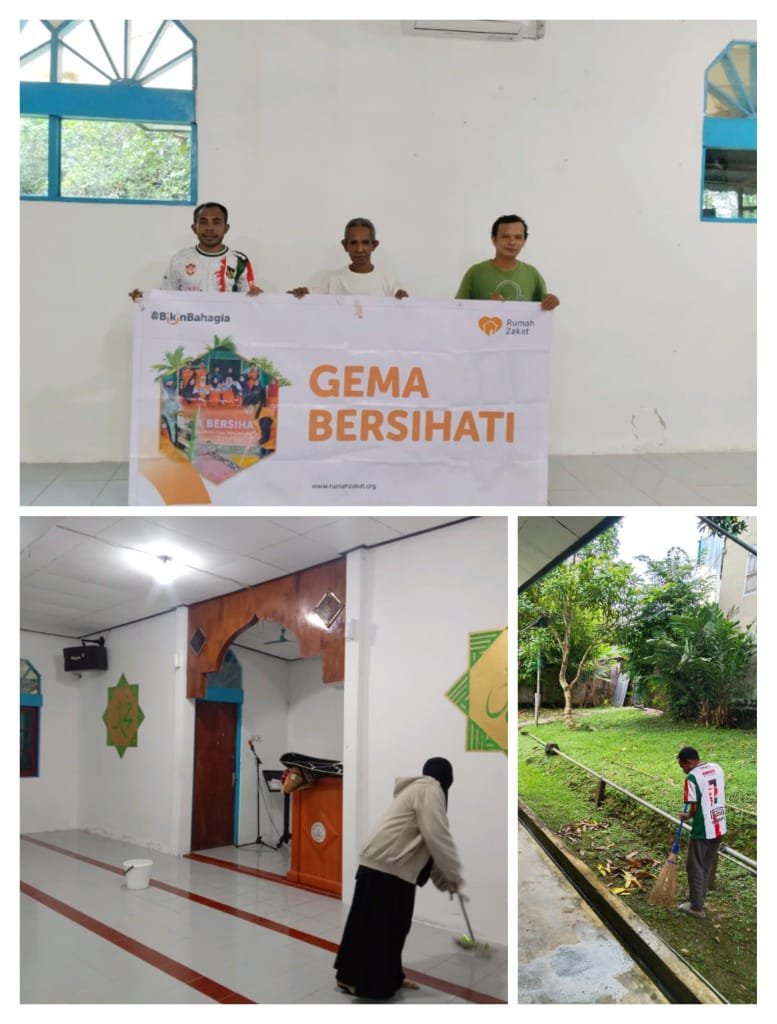 Foto. Sejumlah Relawan Rumah Zakat Fakfak melaksanakan kegiatan Bersih Masjid atau Musholla melalui program andalan Gema Bersih Hati yang kali ini dilaksanakan di musholla Istiqomah Jalan Nuri Wagom.