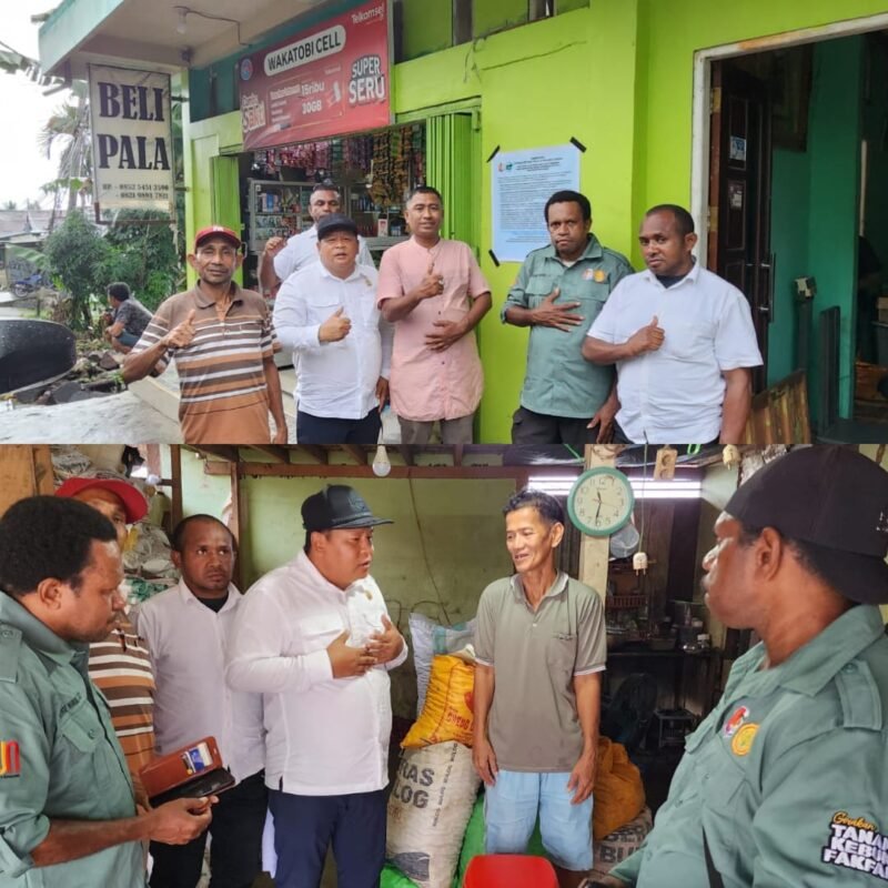 Foto. Plt. Kepala Dinas Perkebunan Fakfak Widhi Asmoro Jati, ST., MT mengunjungi Salah satu pengepul pala. 