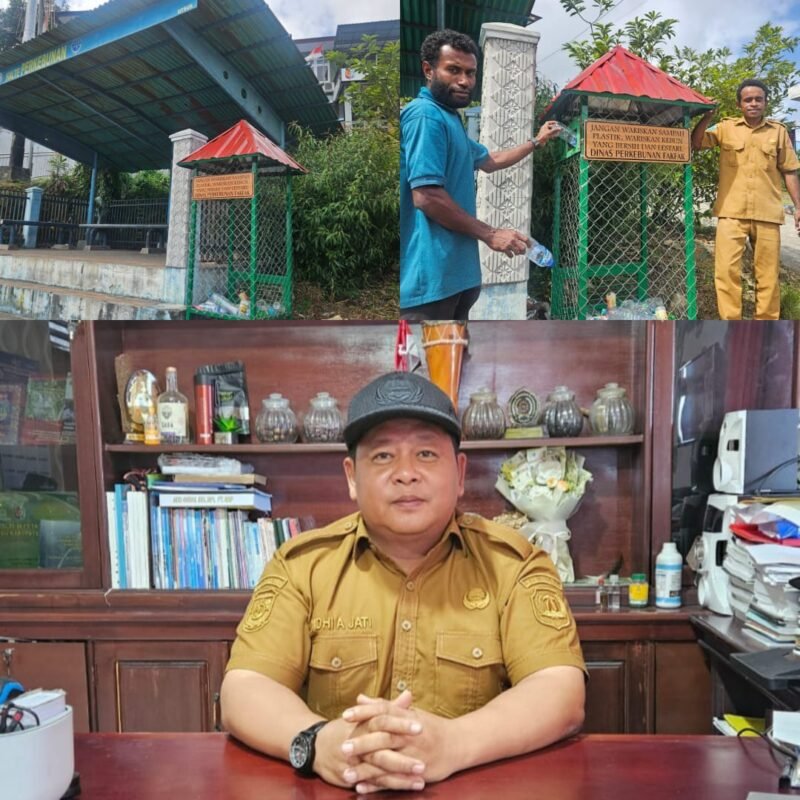 Dinas Perkebunan Fakfak memasang keranjang sampah di depan kantor Dinas Perkebunan Jl. Ahmad Yani. 